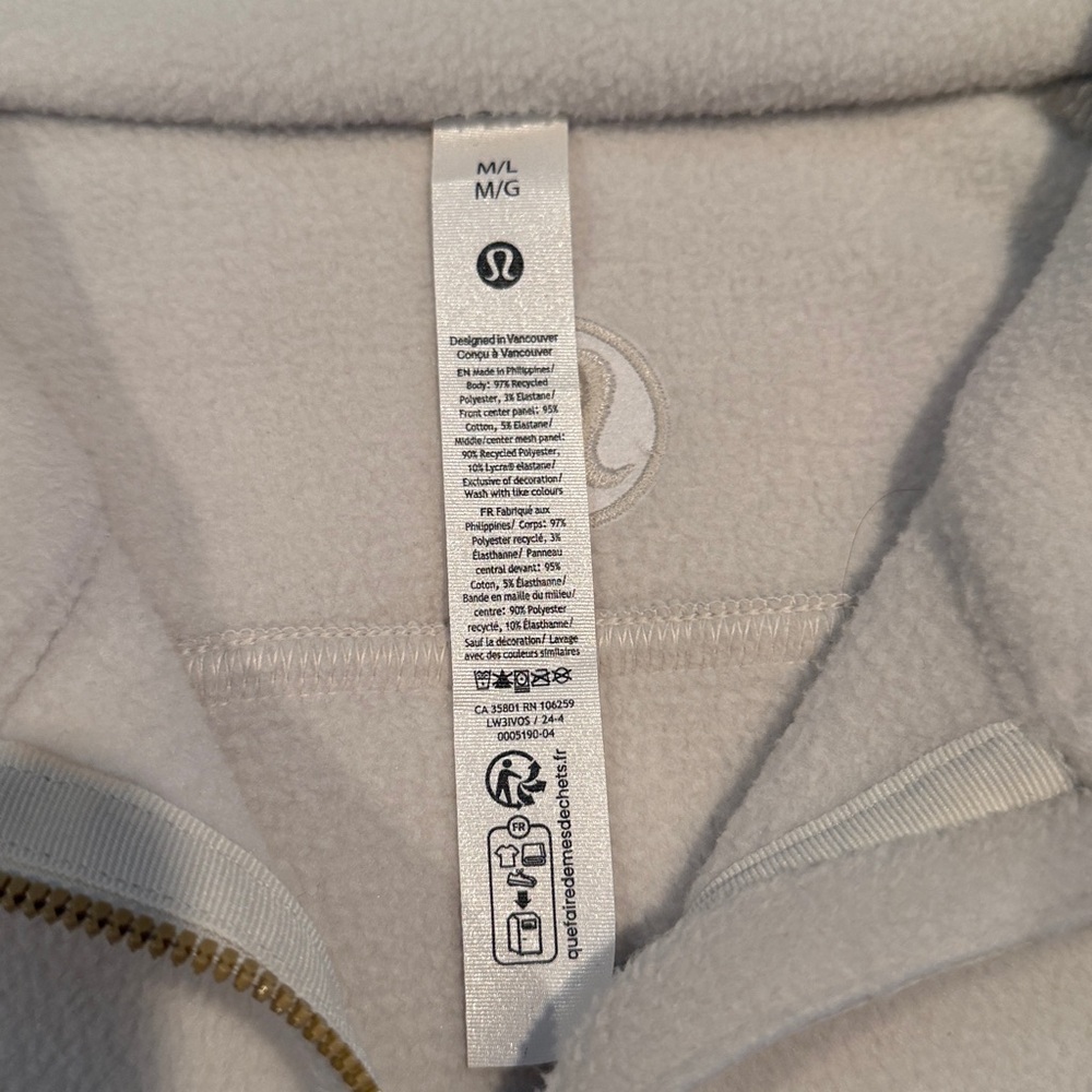 Lululemon women’s ivory white fleece pull over half zip kangaroo pocket M/L - Picture 2 of 4
